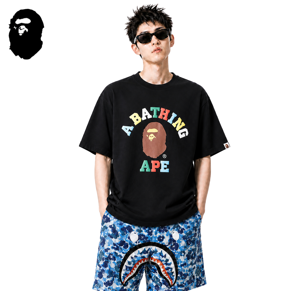 BAPE Color Camo College Ape Head Men's T-Shirt - Black
