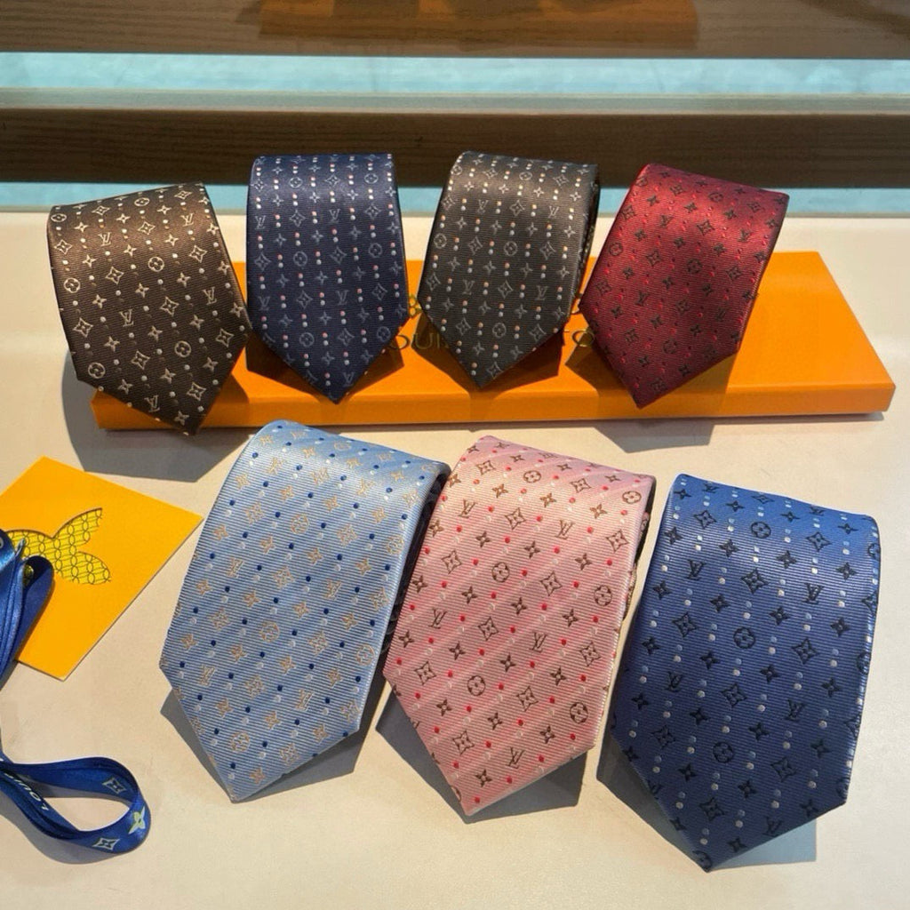 Louis Vuitton Style Men's Monogram Jacquard Silk Tie