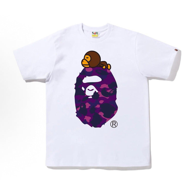 BAPE Ape Head Shark Print Loose Casual Unisex Short Sleeve T-Shirt