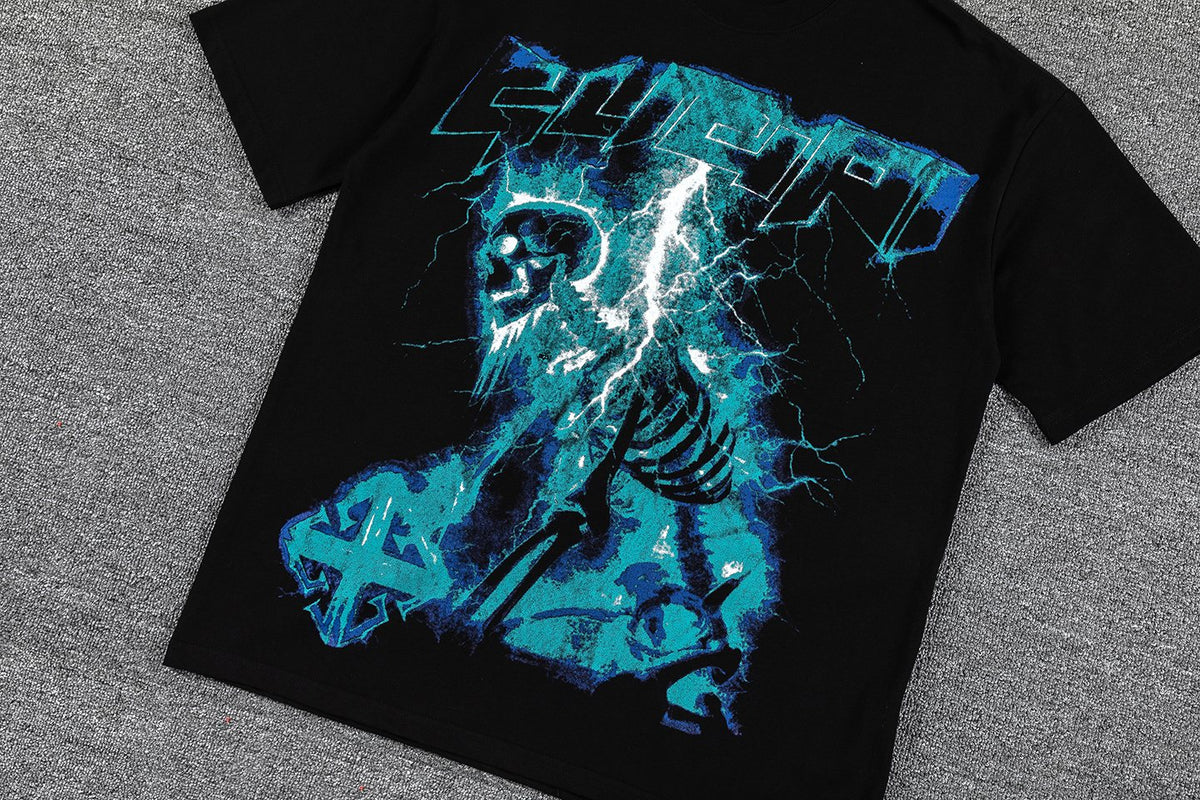 GUAPI Blue Graphic Black T-Shirt