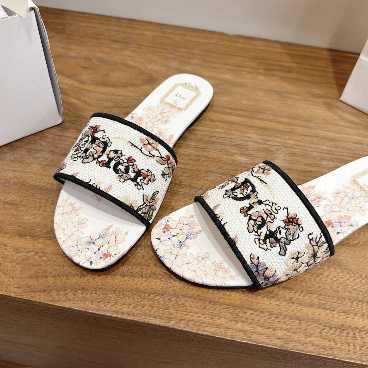 Dior Women's Floral Embroidered Slide Sandals
