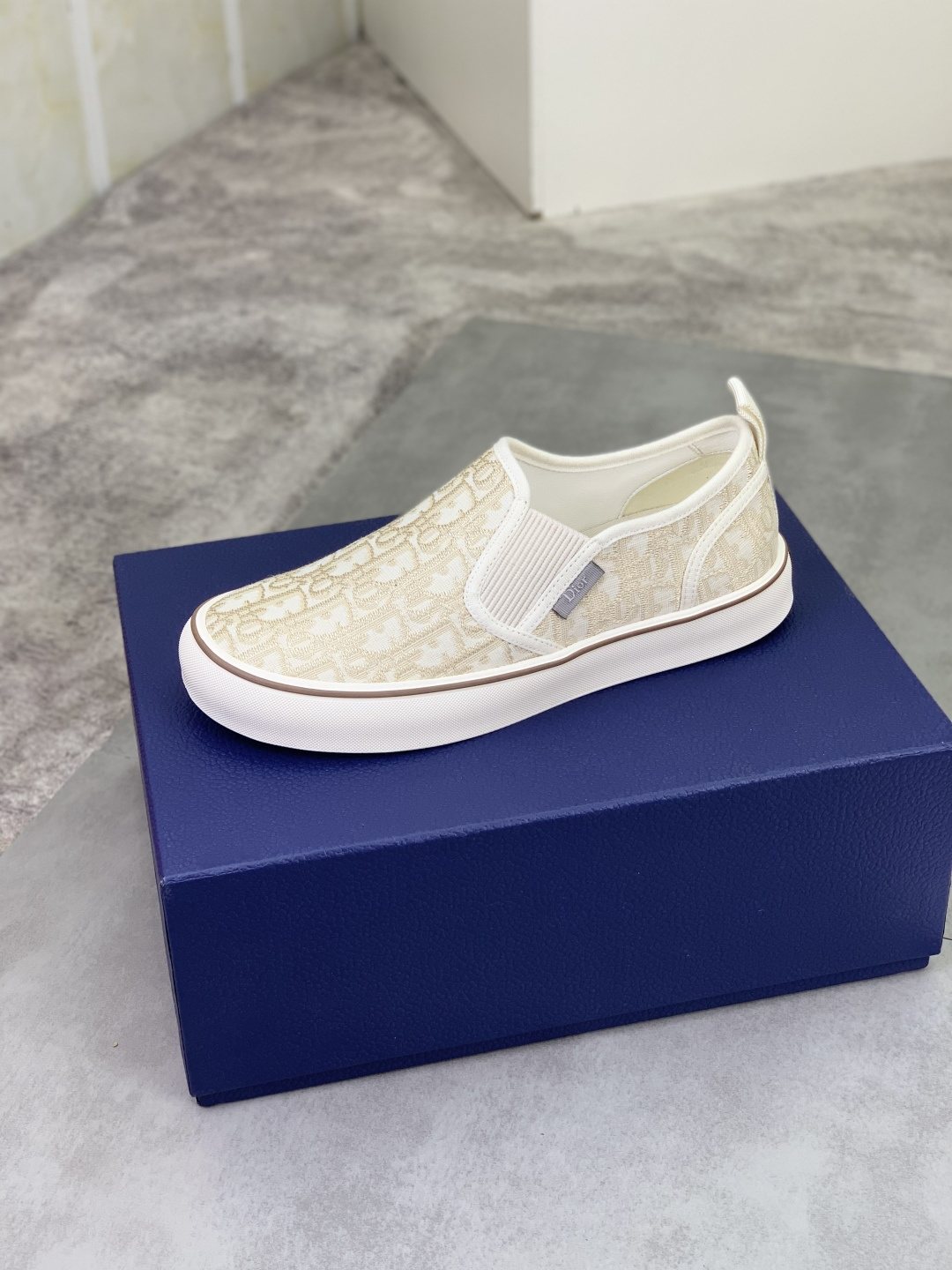 Dior Cream Beige Patterned Slip-On Sneakers
