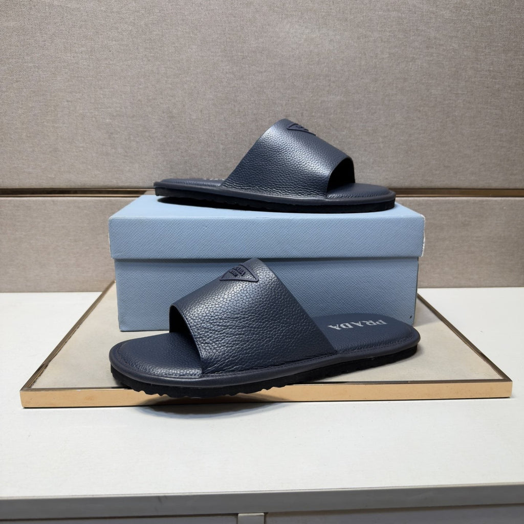 Prada Men's Triangle Detail Slide Sandals